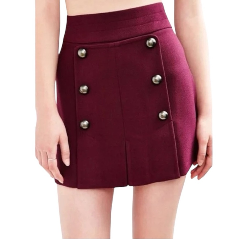 Urban Outfitters COPE Pleated Panel Raspberry/Burgundy Mini Skirt Sz 0